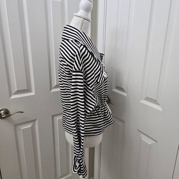 Cabi Harbor Jacket Small Stripes Knit navy White Button-Front Drawstring Waist - Picture 5 of 16